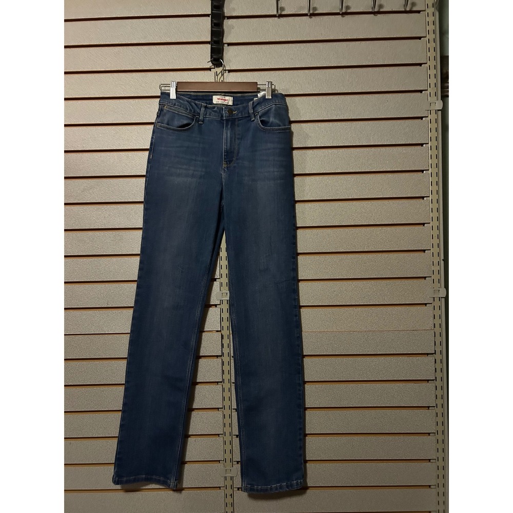 Wrangler Womens High Rise True Straight Leg Jeans Medium Wash Blue 6 x 34 TALL